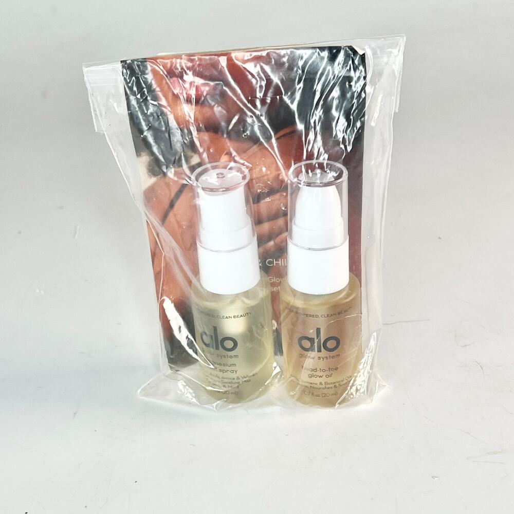 Alo Yoga Mini Glow Duo Magnesium Reset + Head-to-Toe Glow Oil Travel 2x .7oz NWT